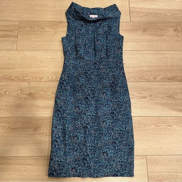 Lilly Pulitzer Blue Signature Sleeveless Cowl Neck Retro Jackie O Dress Size 2 - Picture 1 of 7
